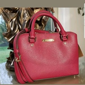 Michael Kors bag satchel leather savannah cherry c